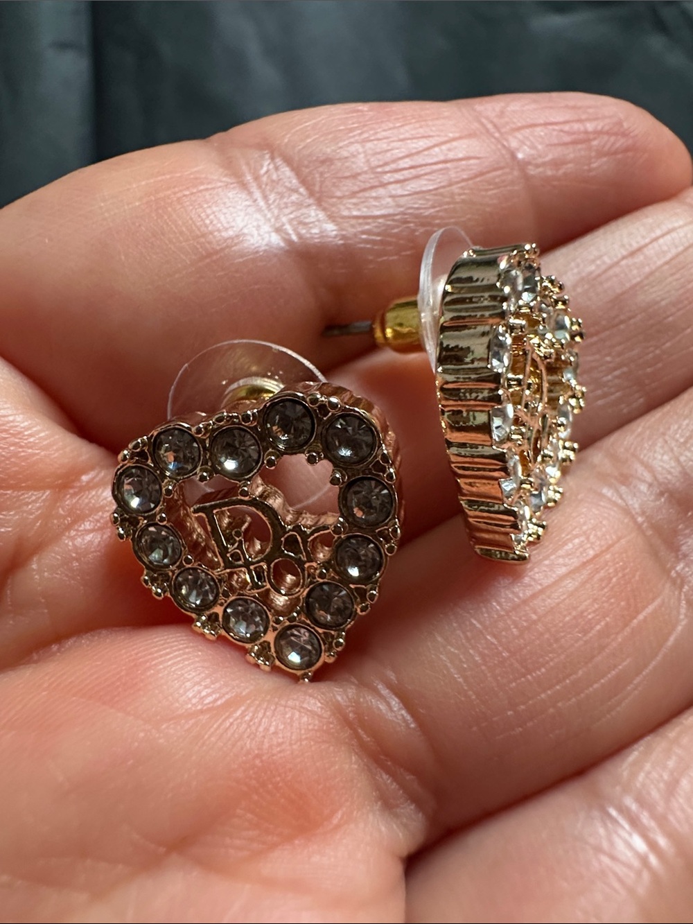 Gold Heart Crystal Stud Earrings - Women Jewelry